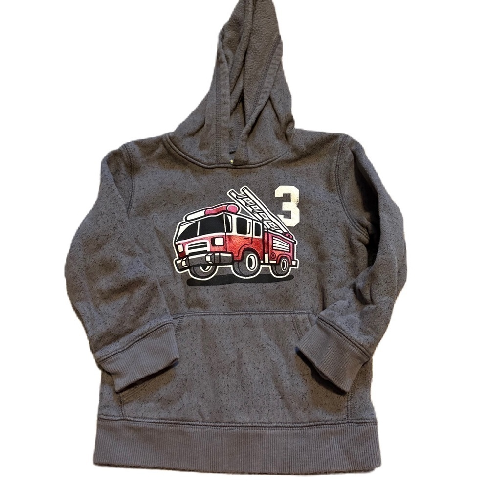 Firetruck #3 Birthday Sweatshirt Hooded Jumping Beans 3T Gray Kids